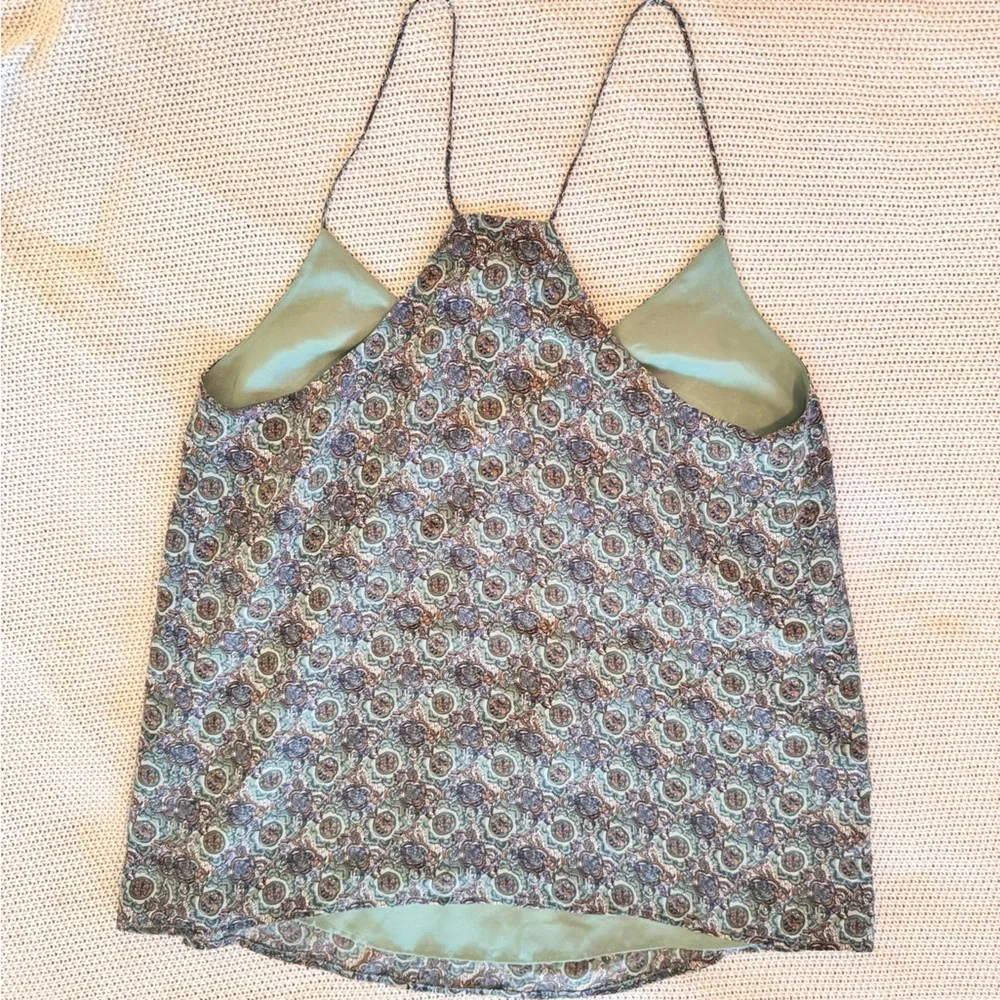 JOIE Nahlah 100% Silk Blue White Brown Boho Strappy Lined Tank Top - Picture 4 of 13